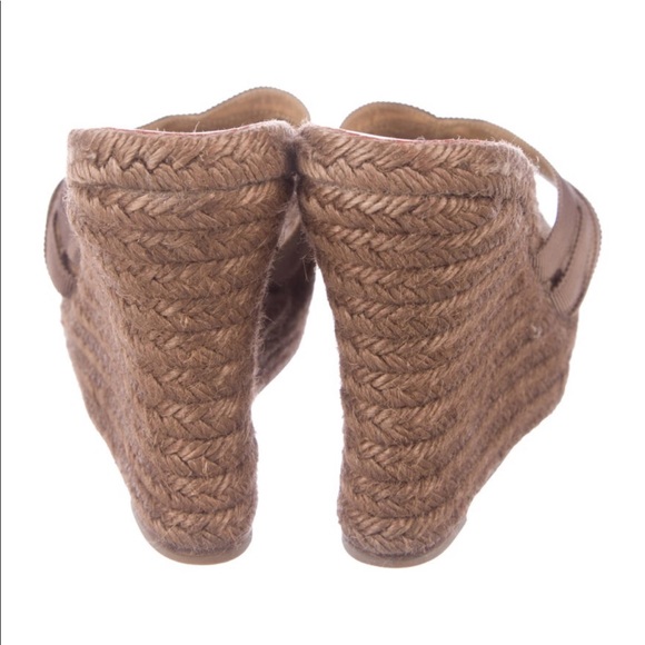 brown grosgrain christian louboutin wedges. - Picture 2 of 5